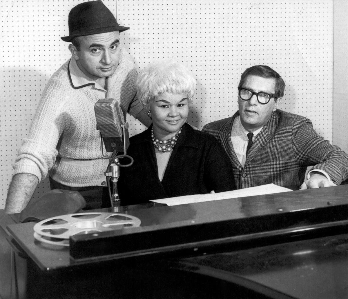 Chess Records co-founder Phil Chess, left, R&B singer Etta James and record producer Ralph Bass at Chess Records Studios in 1960 in Chicago.