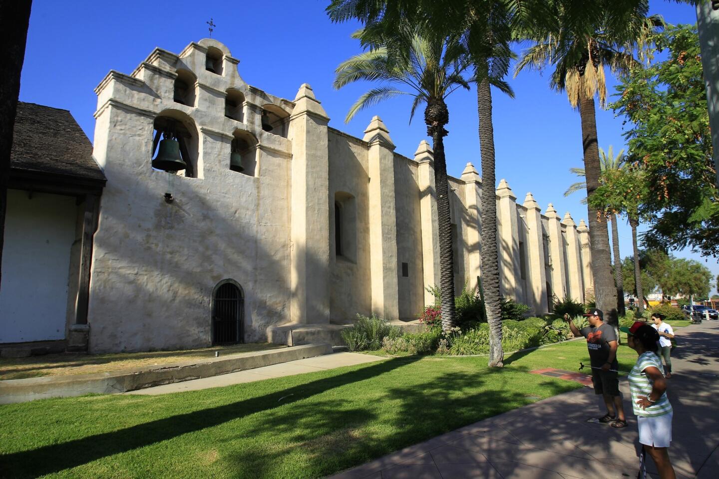 An exterior view of the San Gabriel Mission.