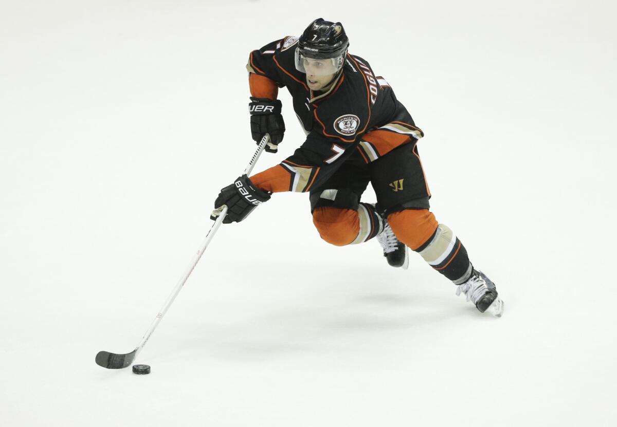 Ducks forward Andrew Cogliano, shown during a Dec. 7 game against Carolina, has played in 734 consecutive games.