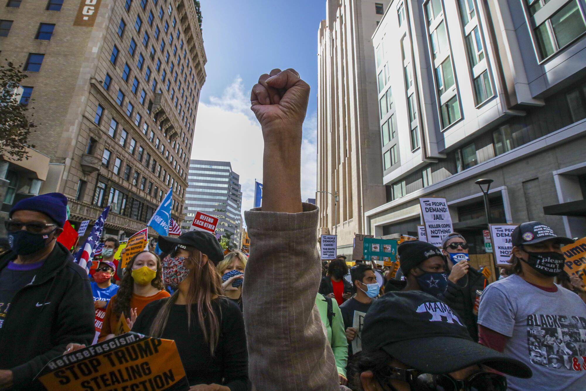 A planned protest turned into a celebration at Pershing Square in downtown Los Angeles