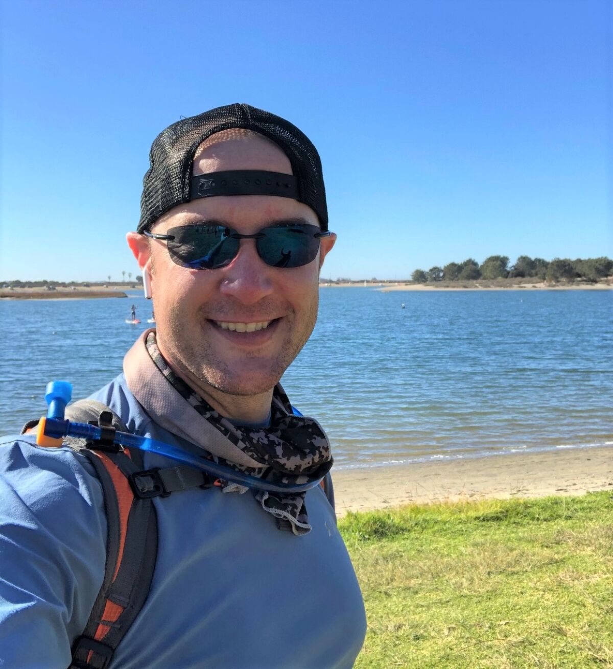 Dr. James Flint took this selfie of his marathon walk along Mission Bay on Jan. 17, 2021 