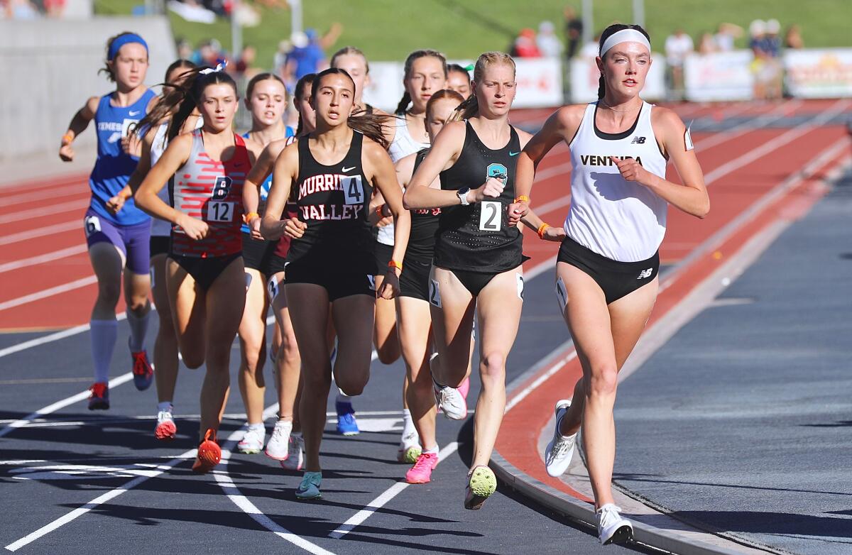 Ventura's Sadie Engelhardt leads the field during the girls' 1,600 meters.