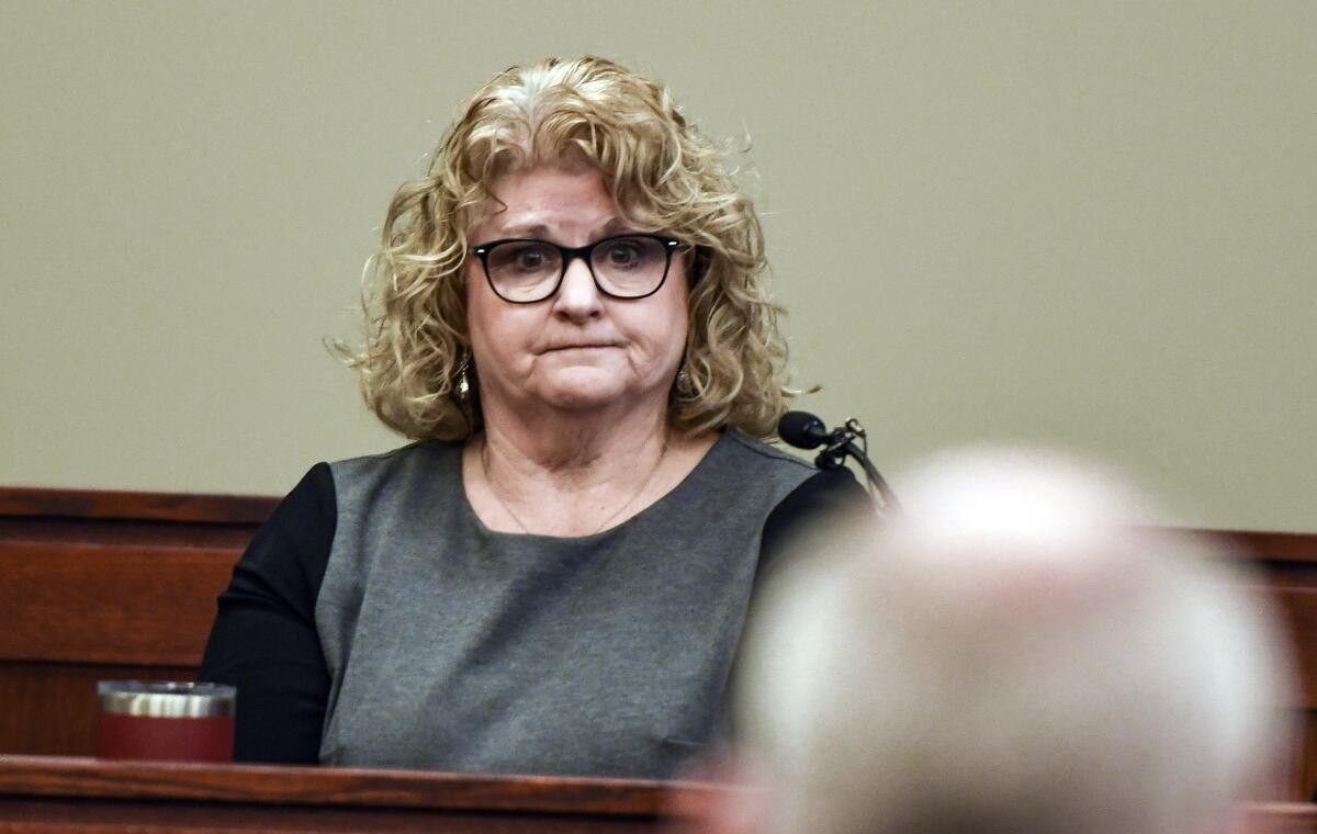 Former Michigan State gymnastics coach Kathie Klages testifies during her trial on Friday.