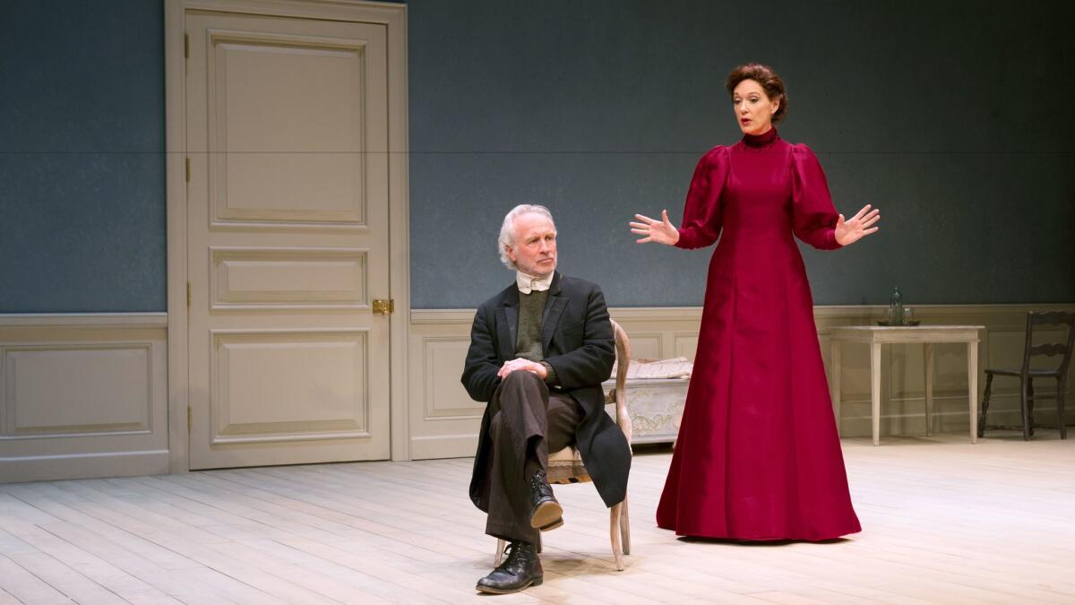 Torvald (Bill Geisslinger), listening to Nora (Shannon Cochran) in "A Doll's House, Part 2."