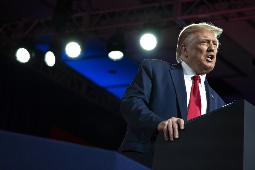 President Donald Trump speaks during the a campaign event at the Cobb Galleria Centre, Friday, Sept. 25, 2020, in Atlanta. (AP Photo/Evan Vucci)