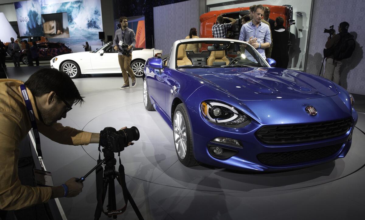 2017 Fiat 124 Spider at the Los Angeles Auto Show at the Los Angeles Convention Center in Los Angeles, Calif., on Nov. 18, 2015.