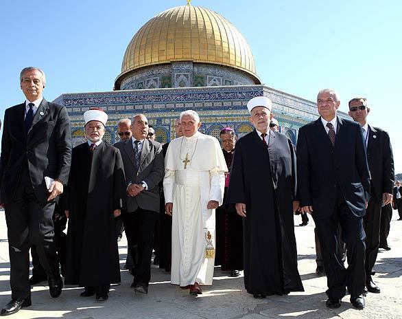 Pope Benedict XVI visits the hilltop compound in Jerusalem claimed by Israelis and Palestinians. The compound is known to Jews as Temple Mount and to Muslims as Noble Sanctuary.