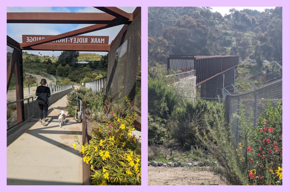 A 440-foot truss bridge connects the Park to Playa trail in Baldwin Hills.