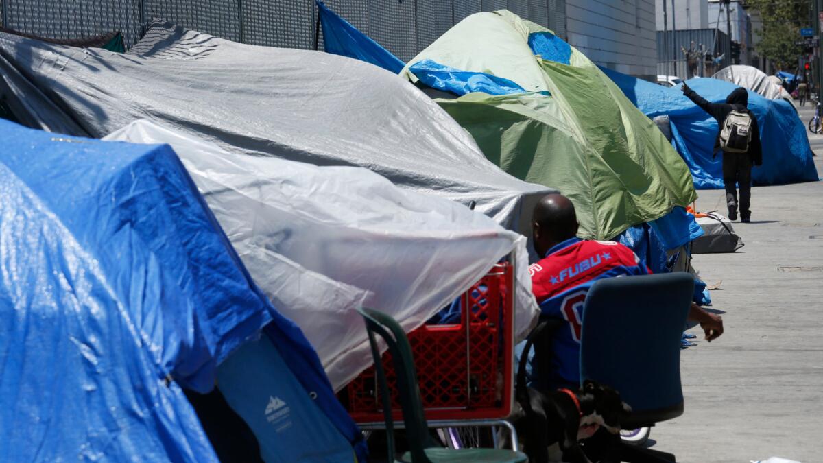 Tents line the sidewalks along 5th Street in L.A.'s skid row.