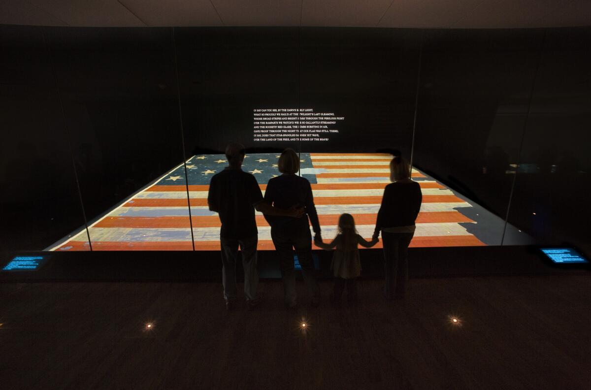 The Star-Spangled Banner, as it is displayed at the Smithsonian's Museum of American History in Washington, D.C.