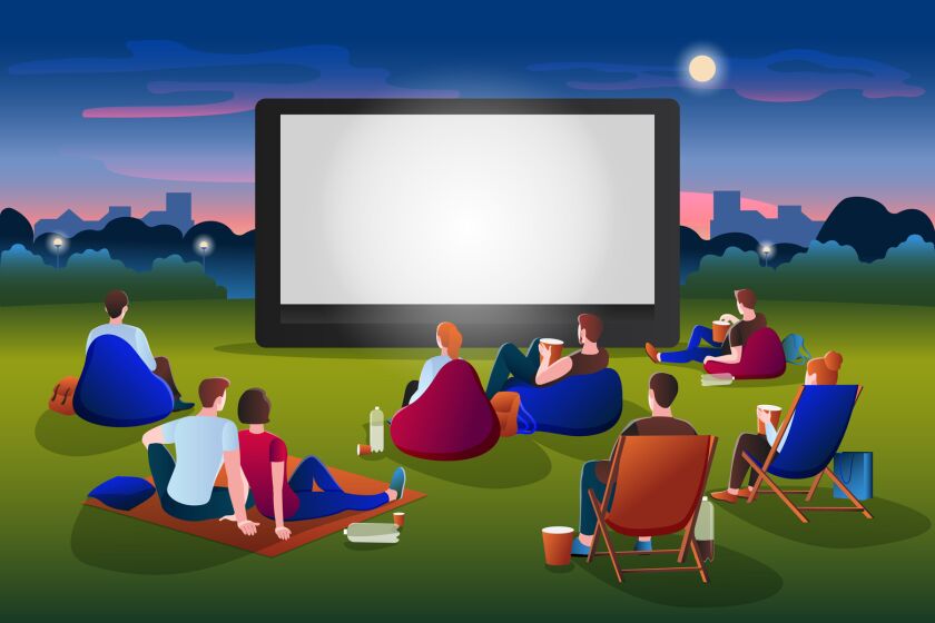 drawing of people watching a movie outdoors
