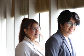 LOS ANGELES-CA-JUNE 2, 2023: High school students Ayleen Gaytan, 18, left, and Hazel Gonzalez, 16, emcee an ExpandLA hosted event at the Omni Hotel in downtown Los Angeles on June 2, 2023. ExpandLA, the new nonprofit being set up with help from the Broad Foundation, is working to bring after school providers to the table to work with school districts and city and county staff to create a master plan for expanded learning in Los Angeles. (Christina House / Los Angeles Times)