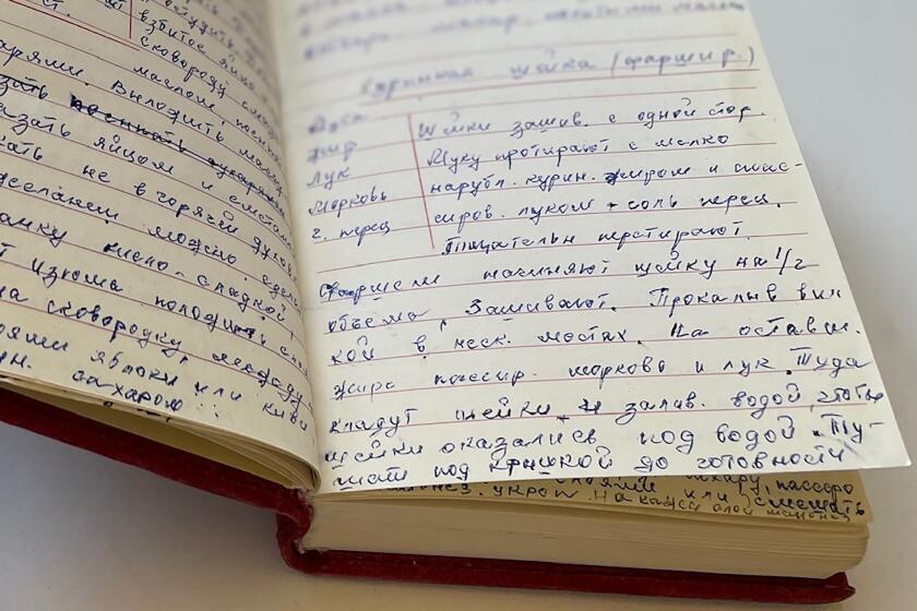 Masha Rumer's grandmother's recipe for stuffed chicken necks in a notebook that connects Rumer to her Ukrainian roots.