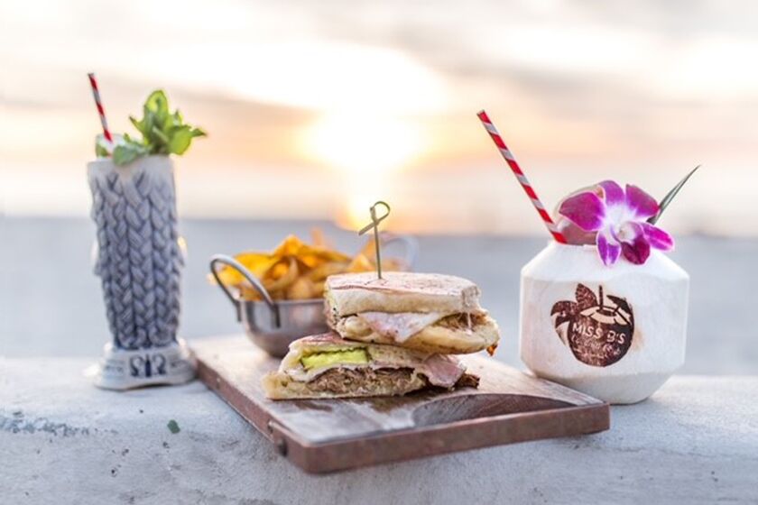A wide assortment of food and beverages is available at Miss B's Coconut Club in Pacific Beach.