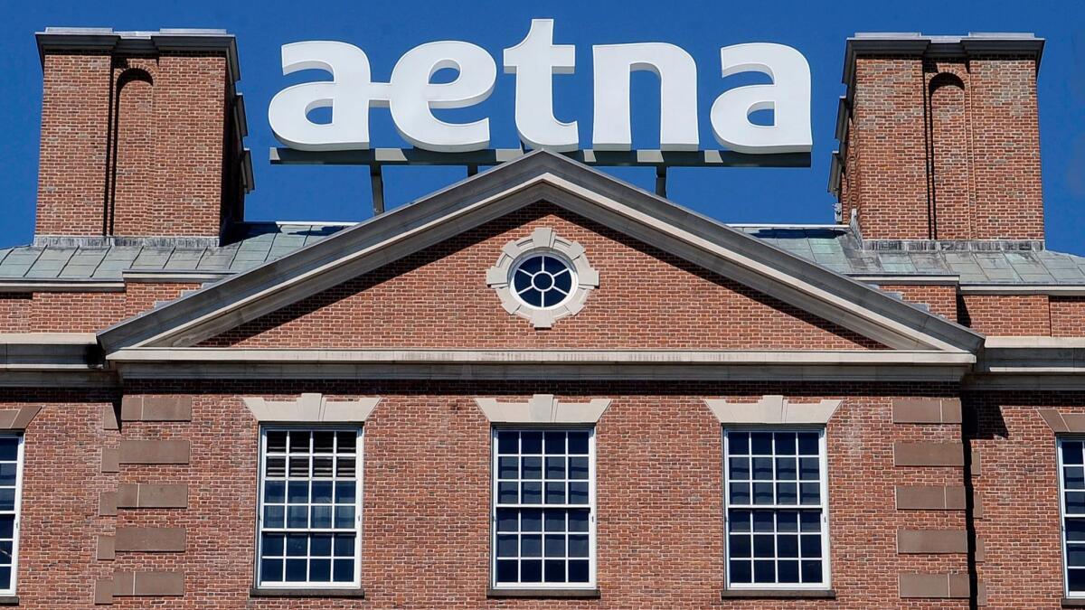 The corporate sign atop Aetna headquarters in Hartford, Conn. on Aug. 19, 2014.