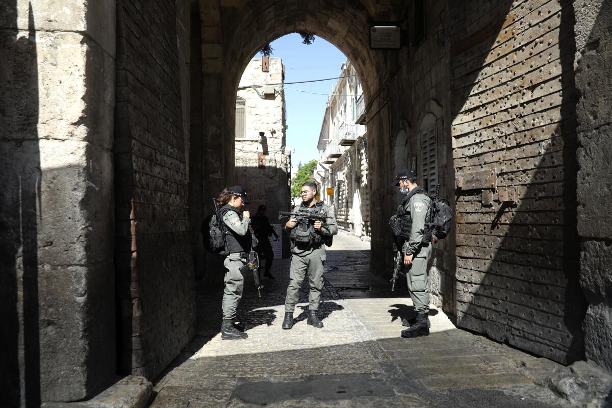 Israeli security officers secure an area in Jerusalem's Old City.