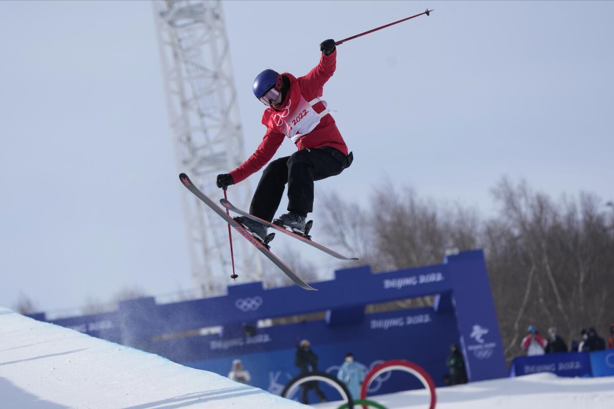 China's Eileen Gu competes during the women's halfpipe qualification at the 2022 Winter Olympics.