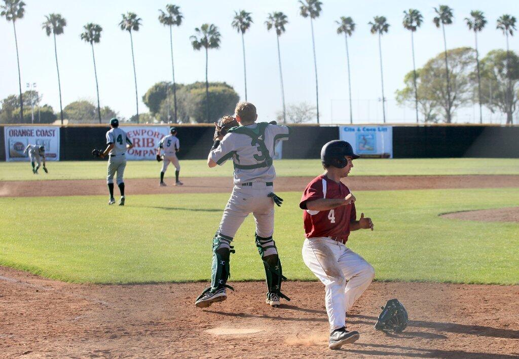 Estancia High's Zach Shafer (4) gives the Eagles a 2-0 lead against Costa Mesa during the sixth inning on Wednesday.