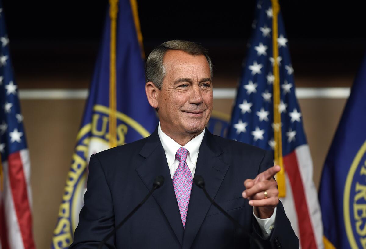 House Speaker John Boehner holds his weekly news conference on Capitol Hill on Wednesday.