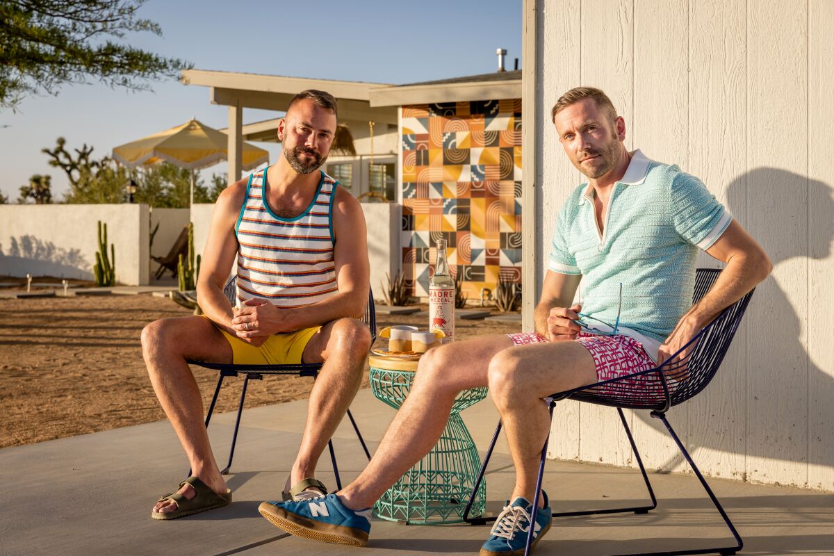 Two men on an outdoor patio