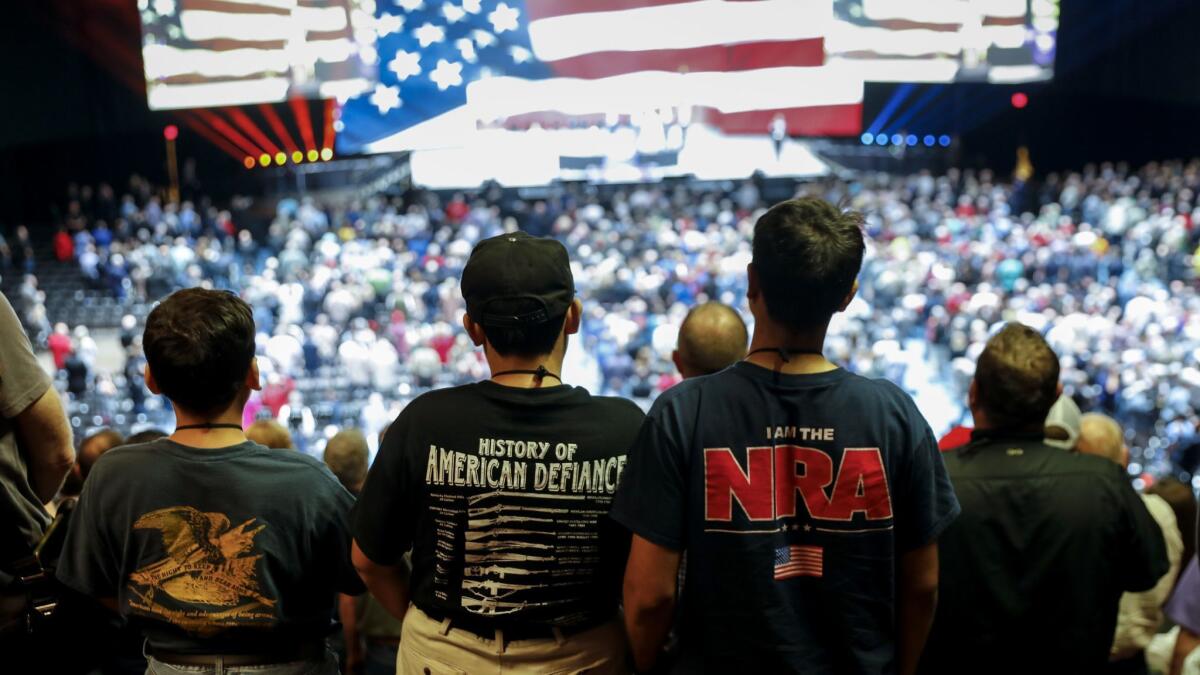 A variety of T-shirts seen at the NRA-ILA Leadership Forum in May at the Kay Bailey Hutchison Convention Center Arena in Dallas.