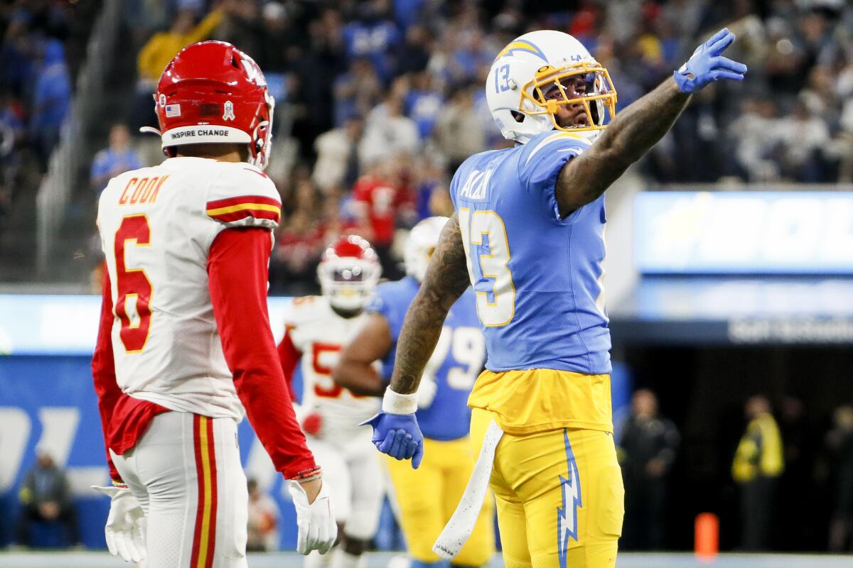 Chargers wide receiver Keenan Allen celebrates after a catch for a first down.