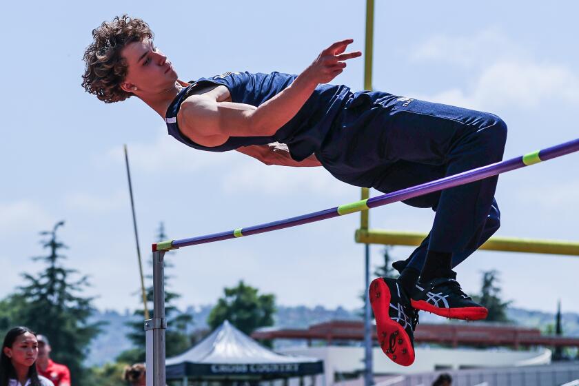 JJ Harel of Sherman Oaks Notre Dame is gearing up in the high jump. He cleared 7 feet last season.