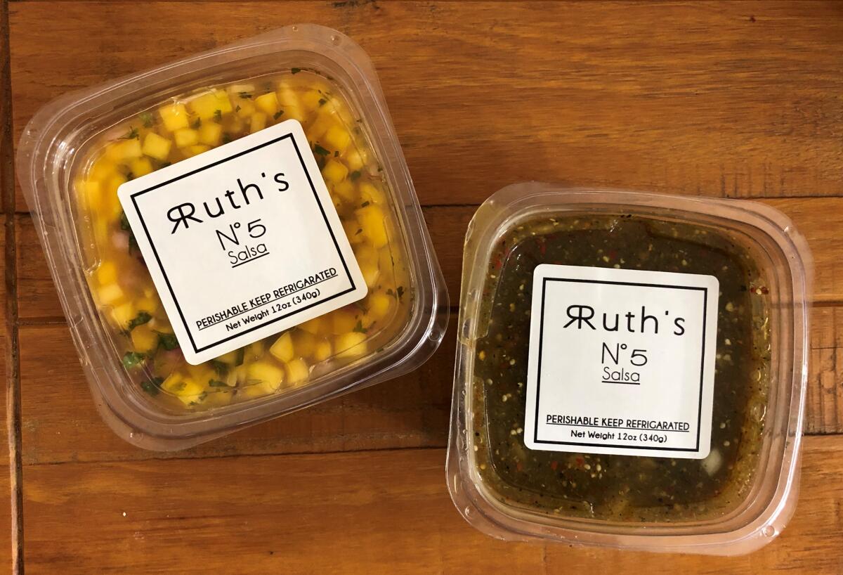 Mango, left, and verde salsas from Ruth's No. 5 shop at the Old Town Urban Market.
