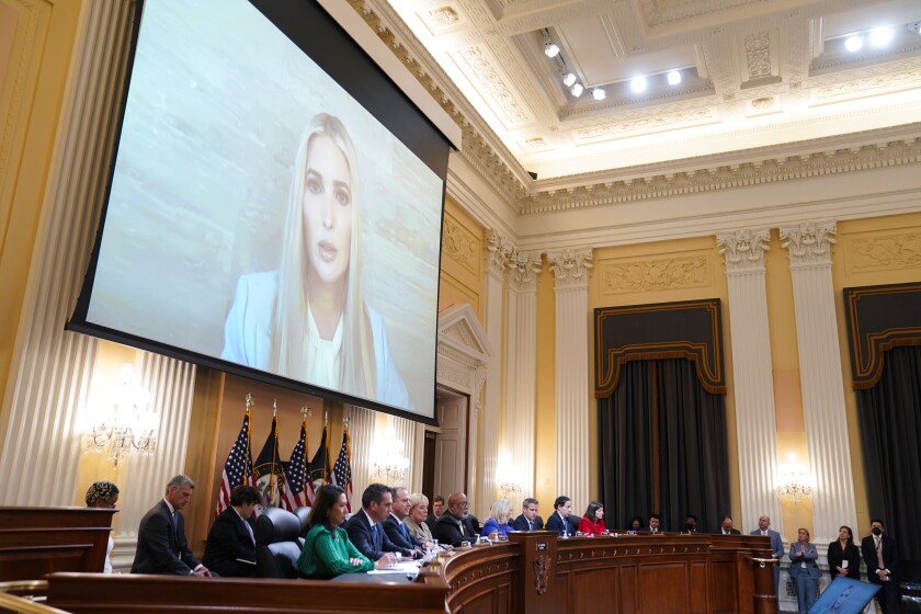 Videotaped testimony of Ivanka Trump is presented at the hearing.