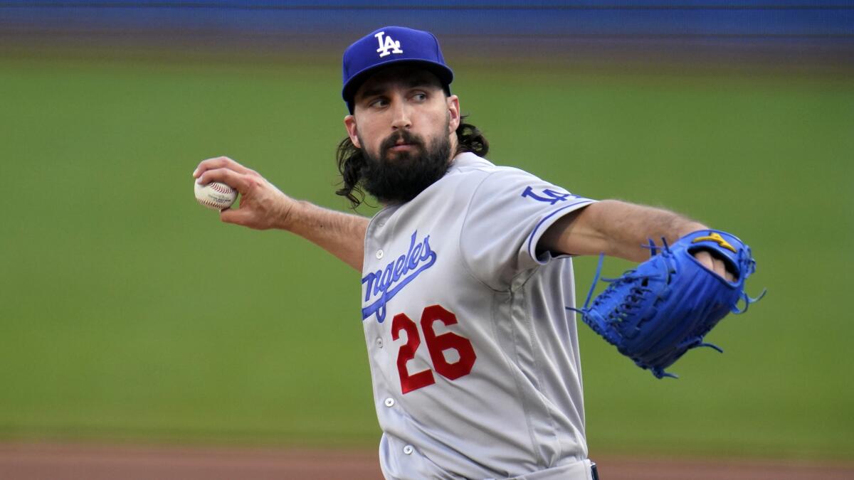 Dodgers starting pitcher Tony Gonsolin delivers during a game against the Pittsburgh Pirates on May 10.