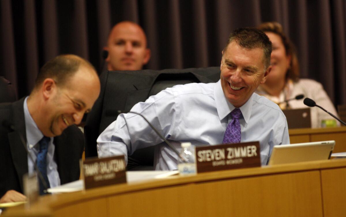 School board member Steve Zimmer, left, wants to rehire staff lost during the recession. L.A. schools Supt. John Deasy favors salary increases that include incentives tied to academic achievement.