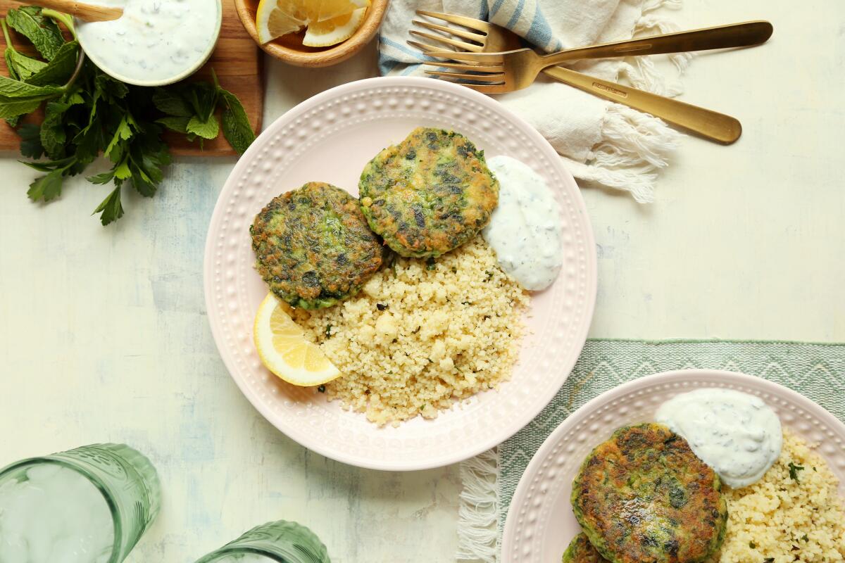 Pea falafel with couscous by Jonathan Melendez.
