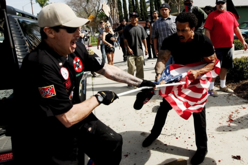 A clash during a "White Lives Matter protest in Anaheim involving KKK members in 2015