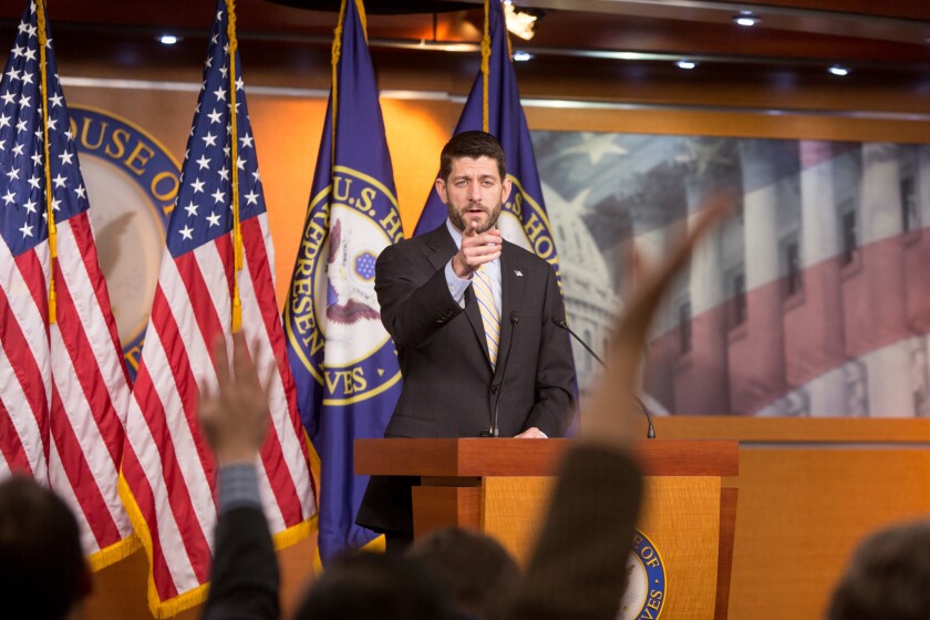House Speaker Paul D. Ryan (R-Wis.) has declined to commit to a pushed-back deadline on the budget bill.