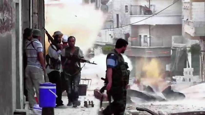 Syrian rebels take position in Aleppo this week during clashes with government forces.