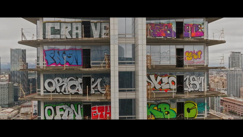 Bridge Taggers Taggers openly add graffiti to L.A. skyscraper; 27 floors tagged - Los ...