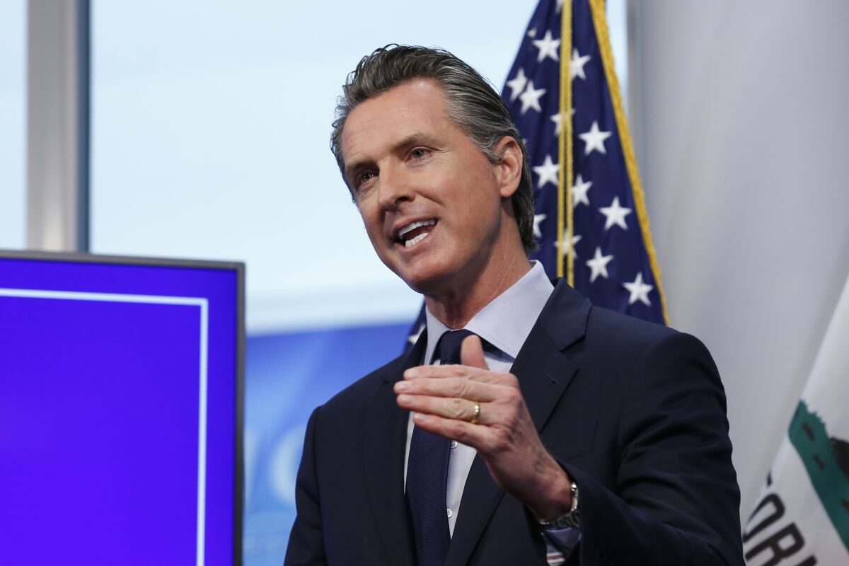 Gov. Gavin Newsom says lease arrangements to use motels as emergency housing for the homeless during the COVID-19 crisis allows them to be turned into long-term permanent homeless residences when the pandemic has passed.