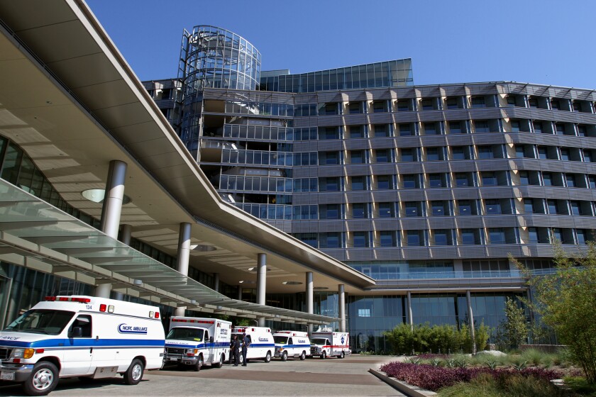 Ambulances lined up outside the new Palomar Medical Center on Citracado Parkway in 2012.