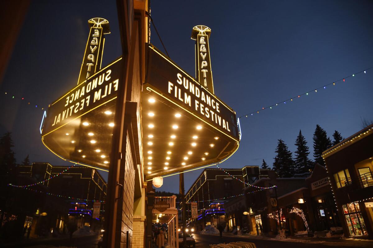 The Egyptian Theatre is lit up on the eve of the 2017 Sundance Film Festival on Wednesday, in Park City, Utah.