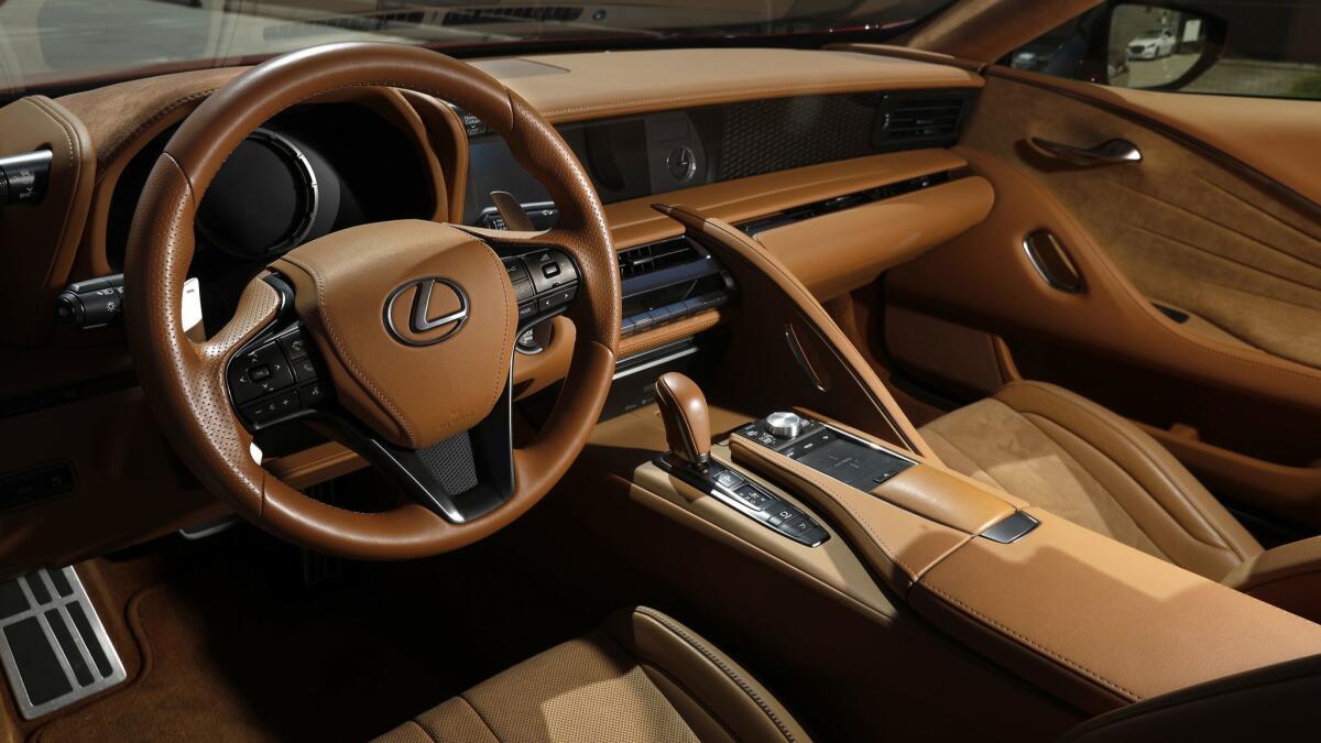 The LC500's interior includes two grab handles for the passenger.