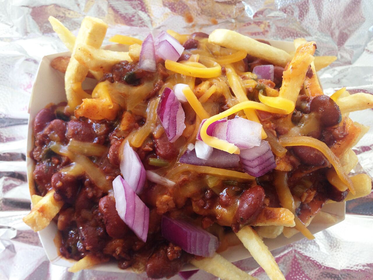 The vegetarian chili cheese fries from Earlez Grille.