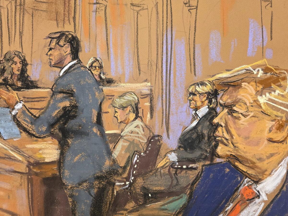 A courtroom sketch depicts Trump during his appeal of the civil ruling finding him liable for sexual assault.