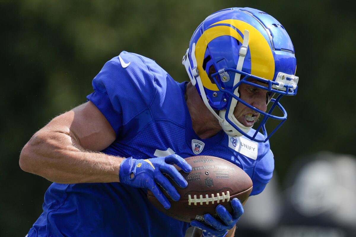 Rams receiver Cooper Kupp makes a catch during a joint practice with the Cincinnati Bengals in Cincinnati. 