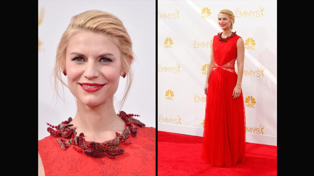 Claire Danes in Givenchy. The red crystal butterfly details at the neckline and lace insets at the waist made for a truly special look.