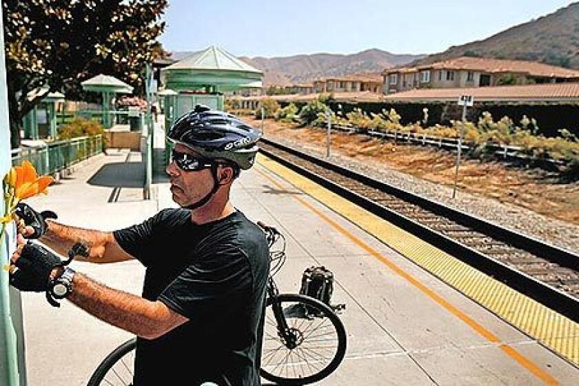 A frequent passenger on the route, Jerry Romero, 43, leaves a note for friends at the Simi Valley Metrolink station, letting them know he is alive. By chance, he was not on the train that crashed Friday.