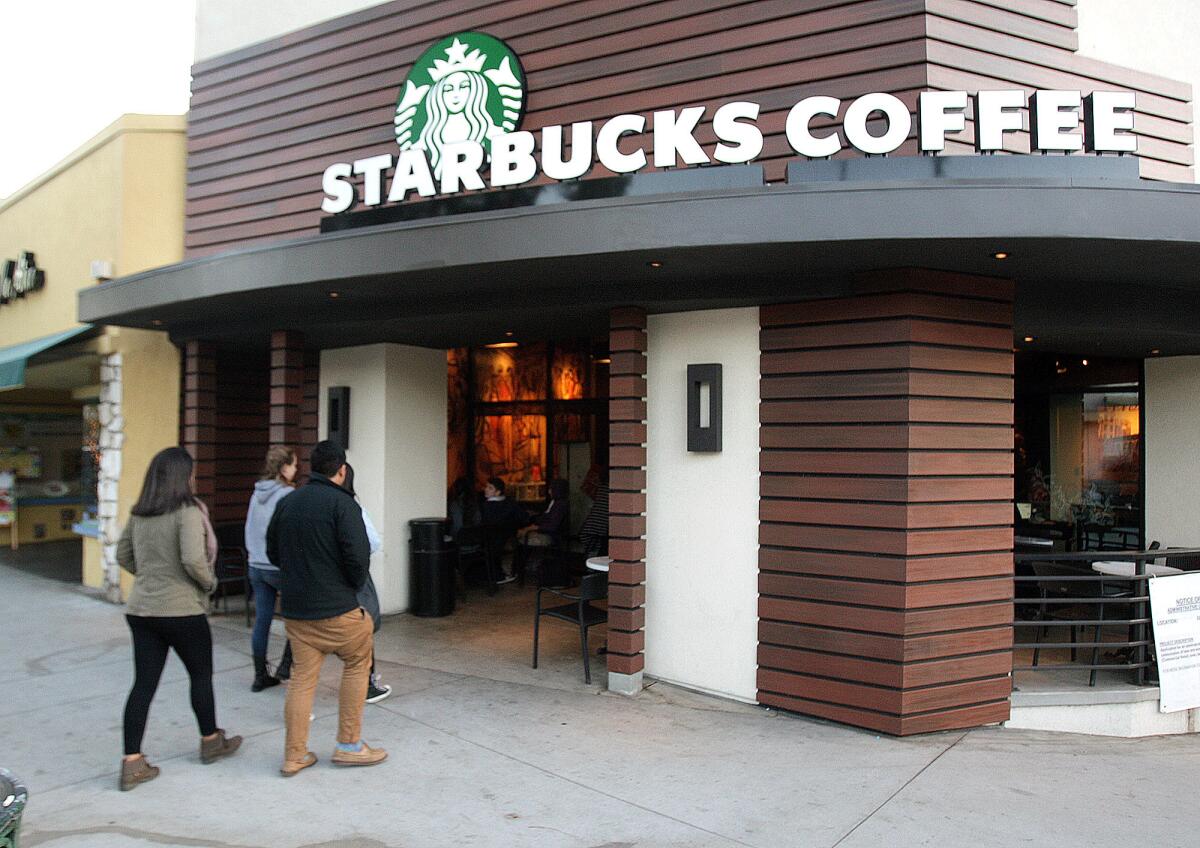 Starbucks operates what’s called the “Starbucks Evenings” program at 52 locations in California and 238 throughout the country, where patrons can buy a glass of beer or wine — not hard alcohol — typically beginning in the late afternoon or evening hours.