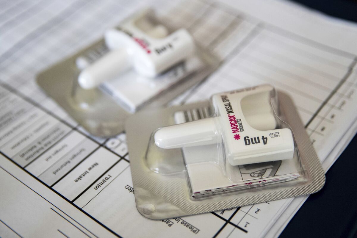 Narcan nasal devices deliver naloxone, a drug that can reverse the effects of an opioid overdose. Naloxone prescriptions are soaring, and experts say that could be a reason overdose deaths have stopped rising for the first time in nearly three decades.