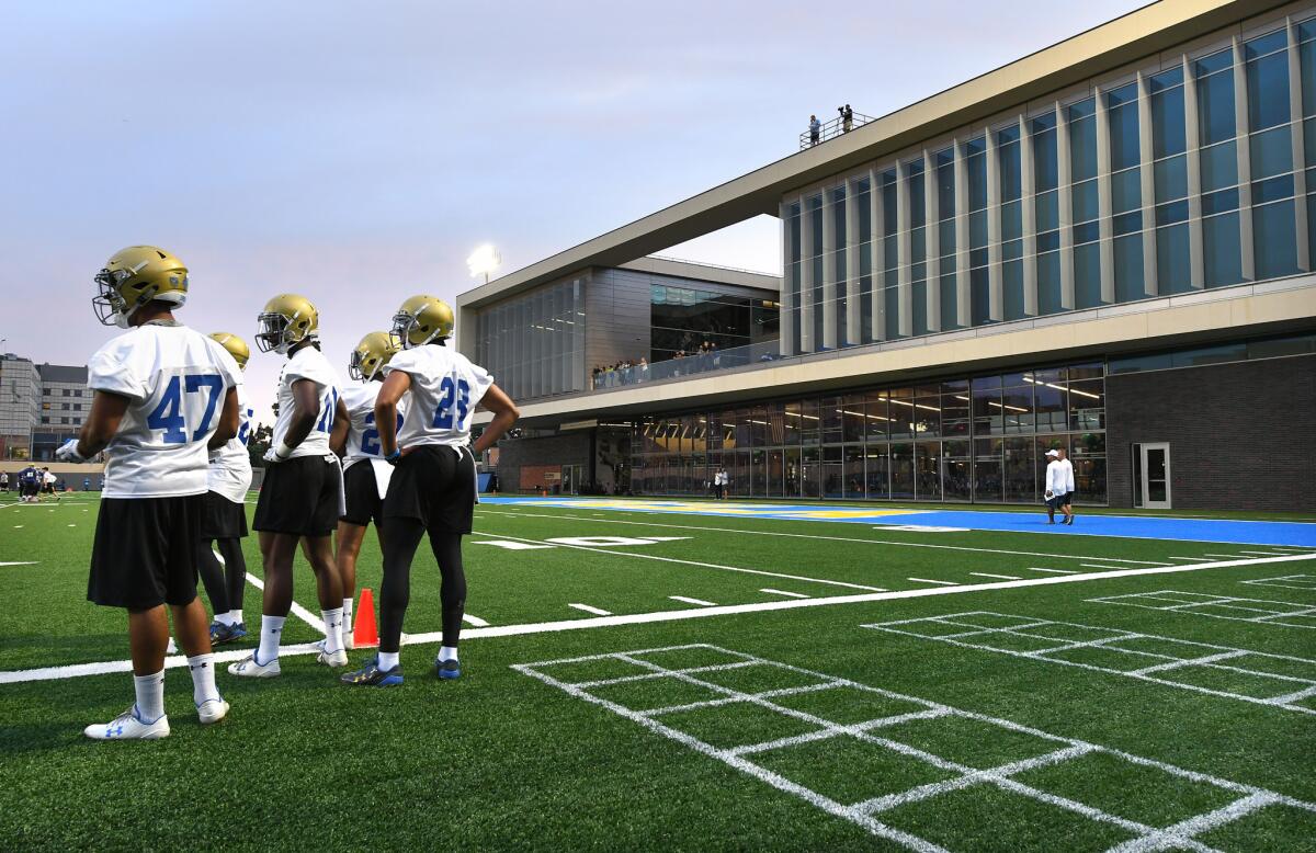 A view from the field of the $75-million Wasserman training facilty on the UCLA campus on Aug. 2, 2017.