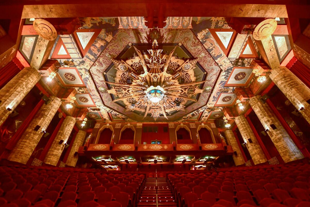 A ceiling starburst in a Chinese-themed theater.