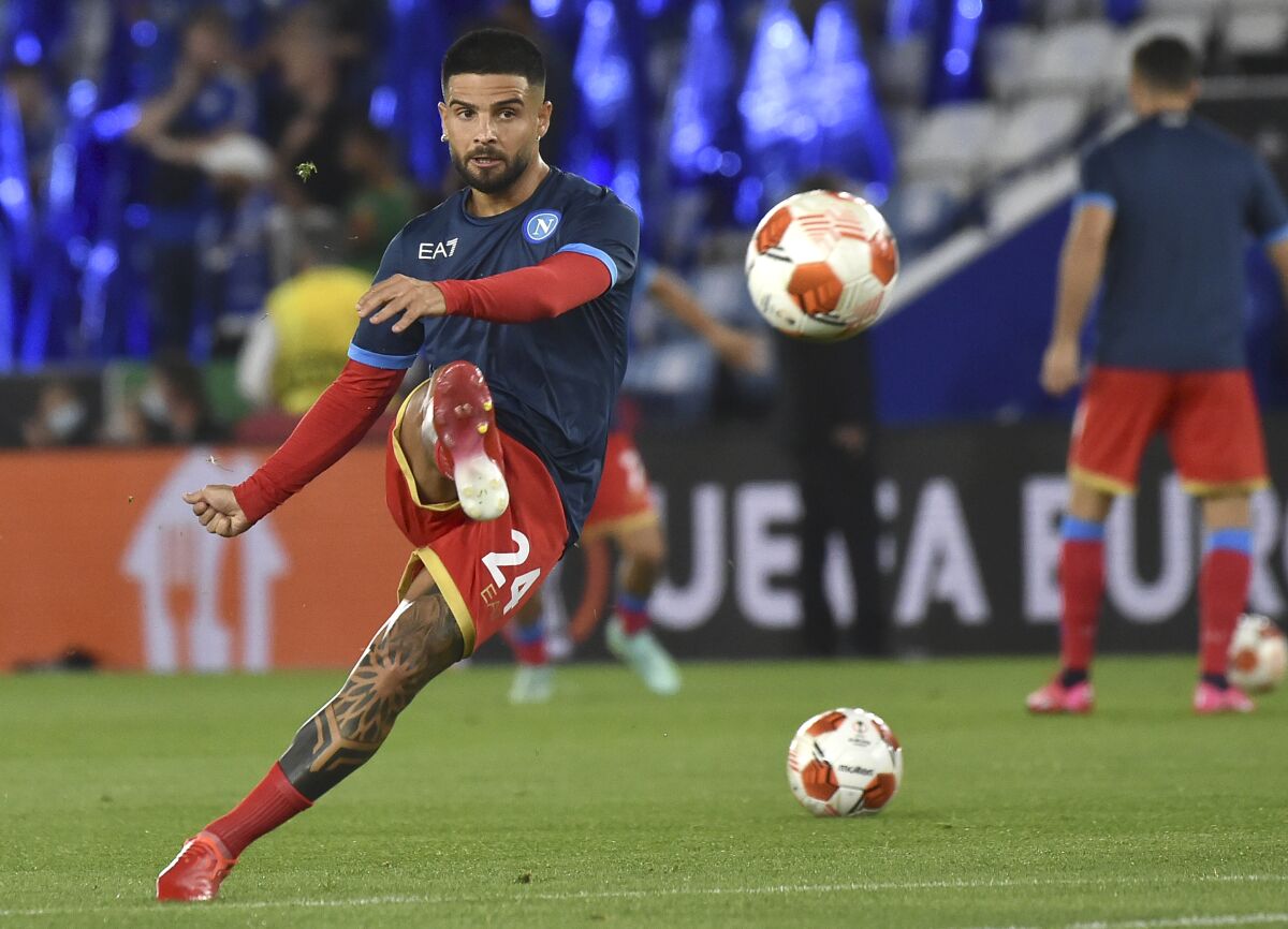 Lorenzo Insigne warms up before a match between Leicester City and Napoli in England in September.